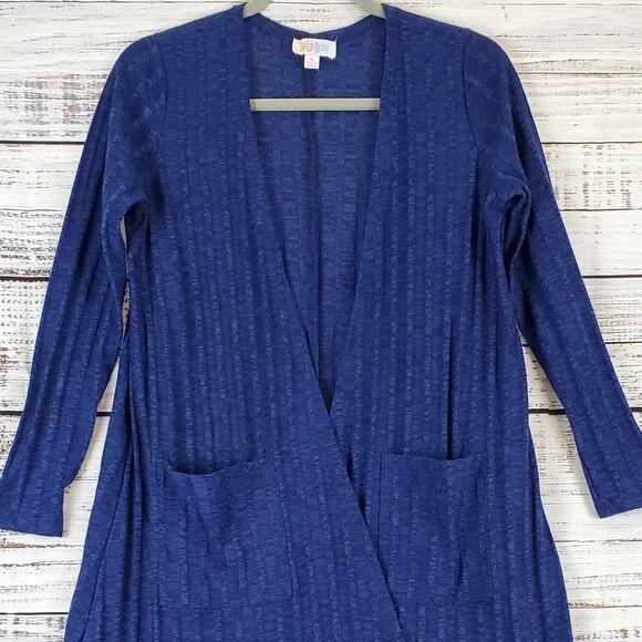 Lularoe Midi Dustrer Size S Open Lightweight Long Line Navy Blue Ribbed Coverup - Picture 3 of 9